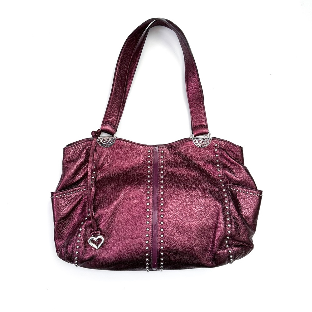 Brighton Andie Metallic Purple Silver Tone Studded Leather Hobo Shoulder Bag
